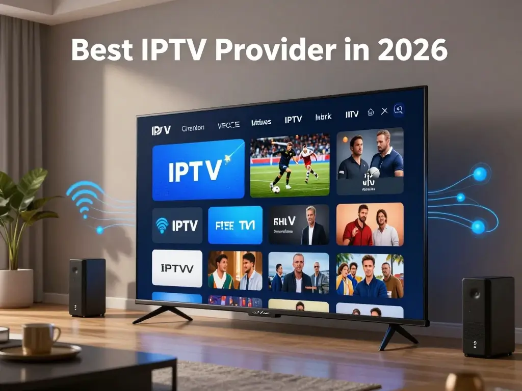 Best IPTV provider comparison showing 4K streaming, live sports, movies, and multiple device support