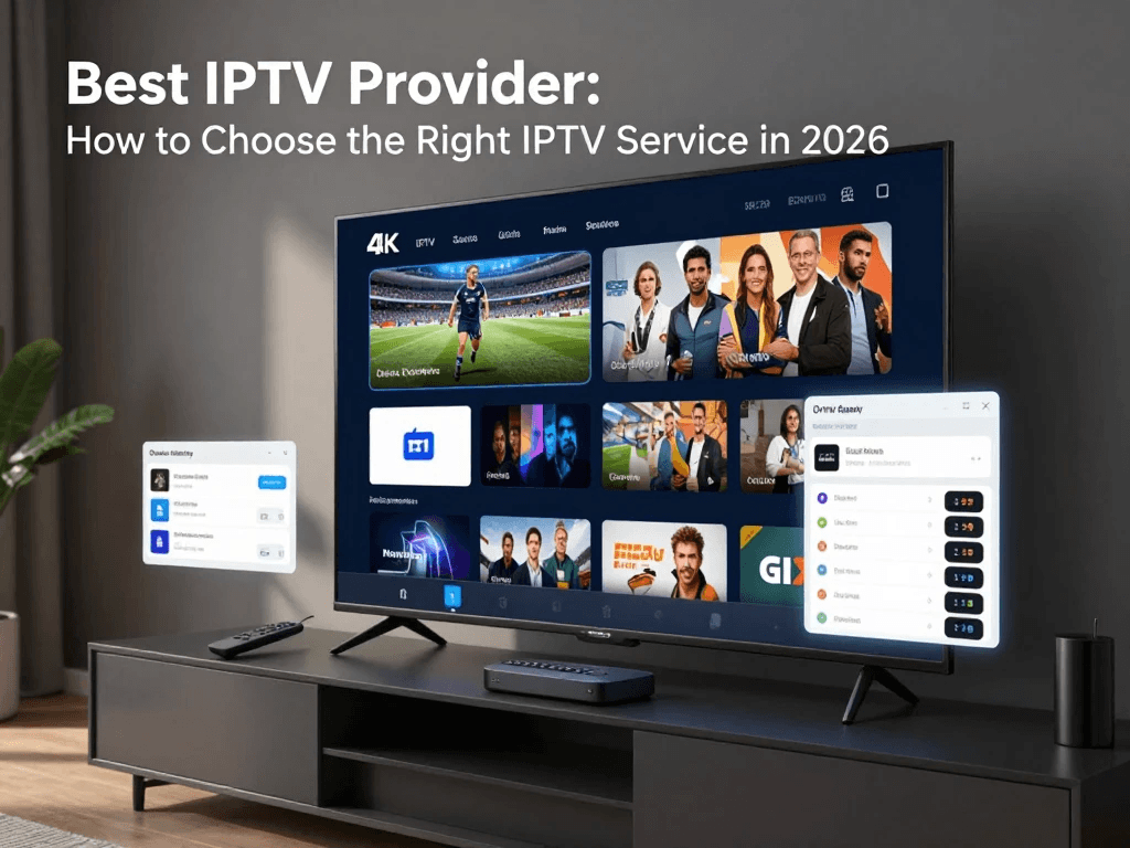 IPTV service streaming on a Smart TV, tablet, smartphone, and streaming device