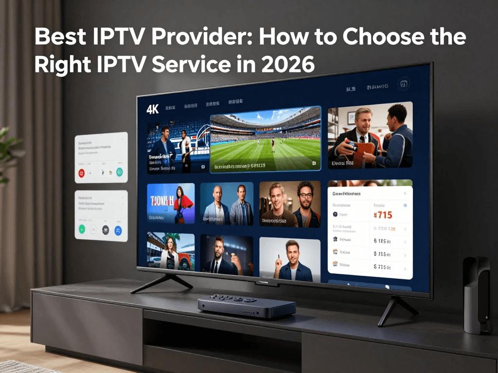 IPTV streaming service displayed on a modern Smart TV