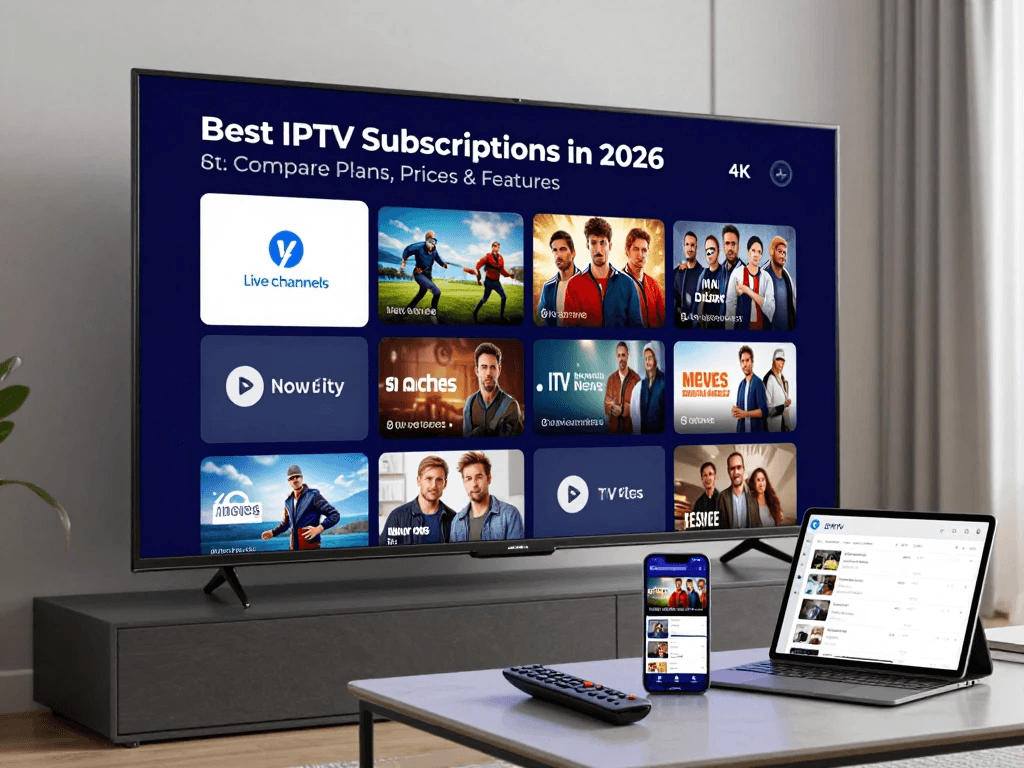 IPTV subscription plans and prices displayed on a digital screen